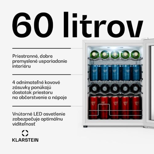 Klarstein Beersafe chladnička na nápoje so sklenenými dverami | 64 x 48 cm | 60 litrov | 85 W | Strieborná/Biela – Obrázok 2