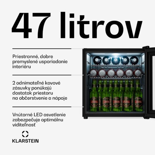 Klarstein Beersafe chladnička na nápoje so zrkadlovými sklenenými dverami | 44 x 48 cm | Vnútorné LED osvetlenie – Obrázok 2