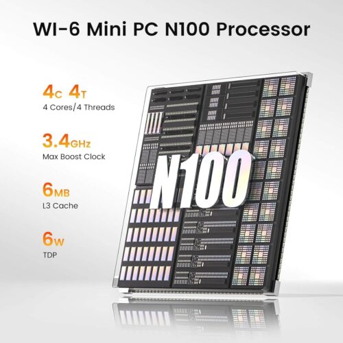 PELADN WI-6 Mini PC Intel N100 8GB RAM 256GB SSD Windows 11 Pro 4K – Obrázok 2