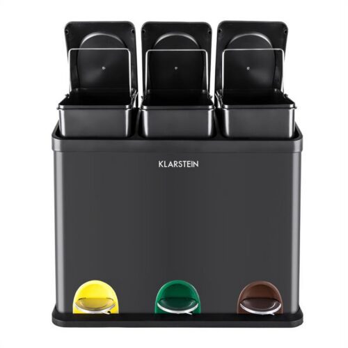 Klarstein Ökosystem odpadkový kôš nášľapný kôš triedič odpadu 45L (3x15L) čierna – Obrázok 2