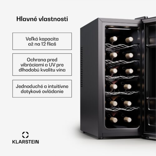 Klarstein Silent Vino 12 Uno Slim Chladnička na víno 30 l / 12 fliaš 8-18 °C Dotyková – Obrázok 2