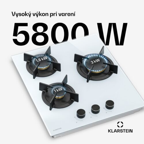 Klarstein Goldflame plynová varná doska | 3 horáky s elektrickým zapaľovaním | zemný plyn a LPG | 5800 W | 45 cm – Obrázok 2