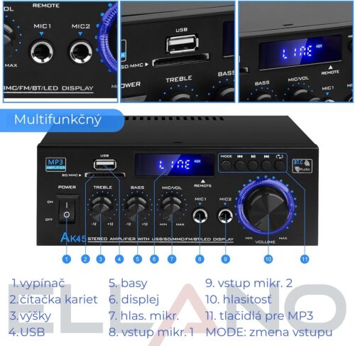 AK HiFi zosilňovač AK45 PRO 2x50 W Bluetooth s karaoke – Obrázok 2