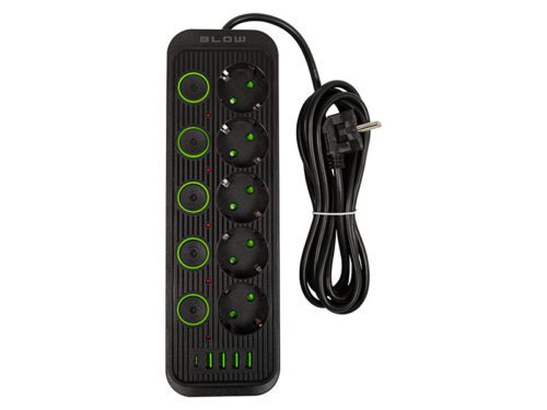 BLOW Predlžovačka 5x 3m PS-530S 4xUSB 1xUSB-C čierny 3x1mm – Obrázok 2