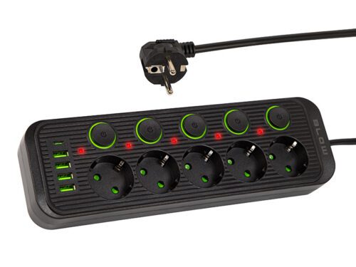 BLOW Predlžovačka 5x 3m PS-530S 4xUSB 1xUSB-C čierny 3x1mm