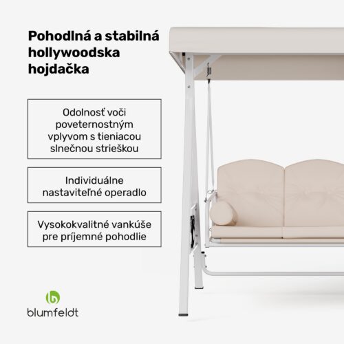 Blumfeldt GranSway hollywoodska hojdačka 3-miestna Individuálne nastaviteľná Oceľ s práškovou povrchovou úpravou Odolná voči poveternostným vplyvom – Obrázok 2