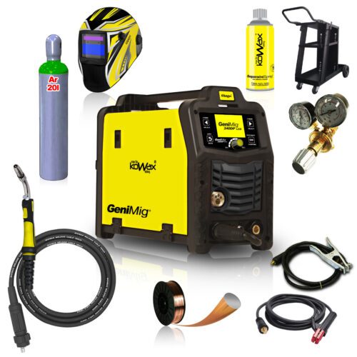KOWAX GeniMig240DP LCD + Horák + Kukla + Ventil + Podvozok + plná Argon Fľaša + Sprej + 5kg drôt + Káble KWXSTGM240DP_S06A