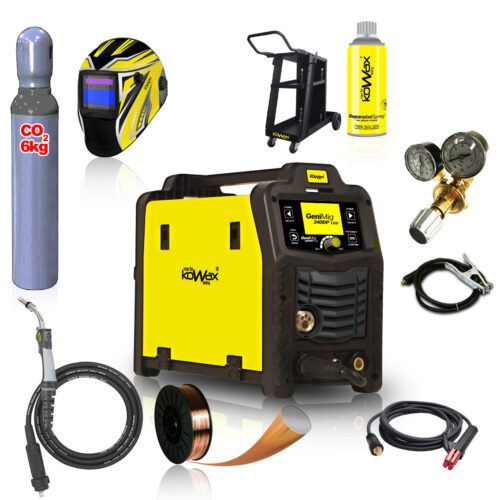 KOWAX GeniMig240DP LCD + Horák + Kukla + Ventil + Podvozok + plná Fľaša Co2 + Sprej + 5Kg Drôt + Káble KWXSTGM240DP_S04Q
