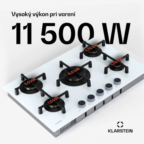 Klarstein Plynová varná doska Illuminosa 5 Sklokeramický horák Sabaf s 5 horákmi – Obrázok 2