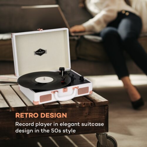 Nostalgy by auna Peggy Sue retro gramofón platne USB AUX biela/ružovo-zlatá – Obrázok 2