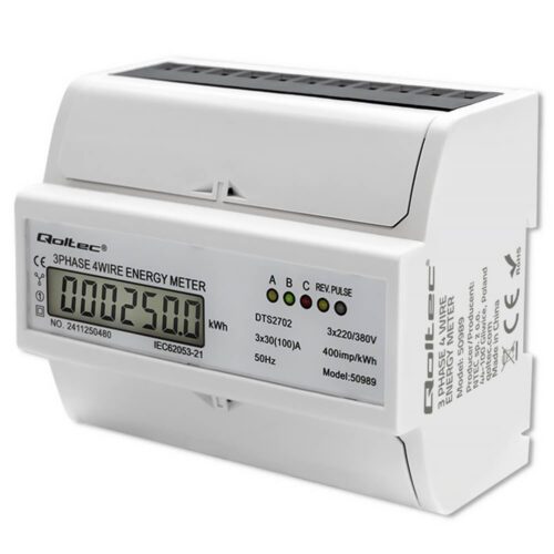 Qoltec 3-fázový merač spotreby energie 100A LCD DIN lišta