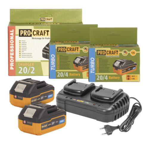 Súprava dve batérie 20V 4Ah Procraft 20/4 Turbo a nabíjačka na dve batérie 20/2 | S20-4TURBO/20-2 S20-4TURBO/20-2
