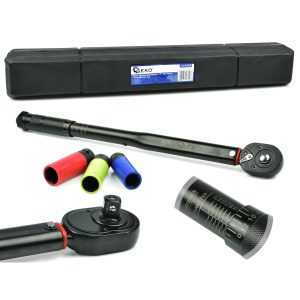 GEKO Momentový kľúč 1/2" 28-210nm + alu zásuvky 3el.  Black HD G10068
