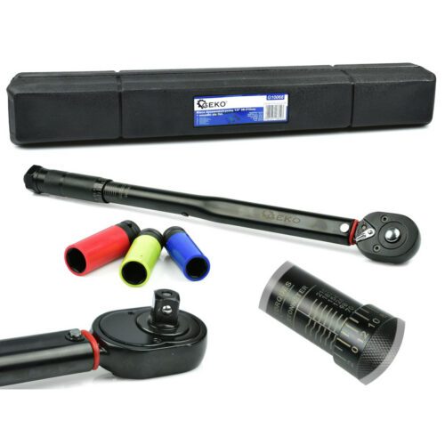 GEKO Momentový kľúč 1/2" 28-210nm + alu zásuvky 3el. Black HD G10068