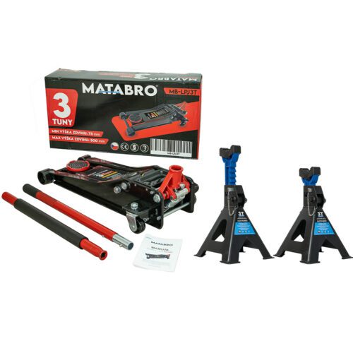 Matabro AKČNÝ SET Nízkoprofilový hydraulický zdvihák (hever) s pojazdom MB-LPJ3T s podperami MB-JS3T 3t SET-ZVE19