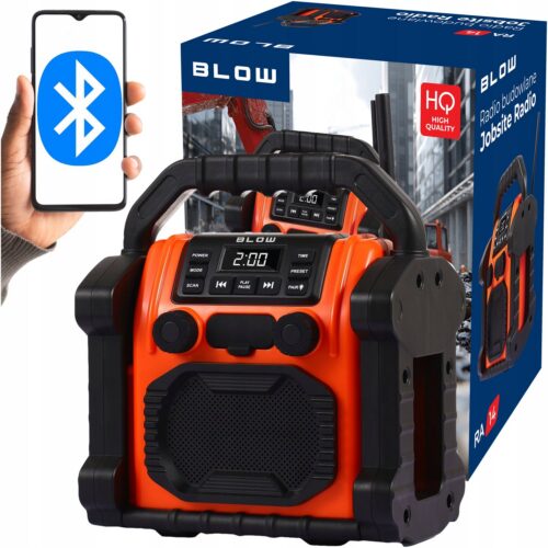 BLOW RA14 – Odolné Bluetooth stavebné rádio 20W s LED a powerbankou