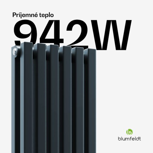 Blumfeldt Radiátor Delgado | moderný dizajn | 25 x 120 cm | 942 W | stredové pripojenie – Obrázok 2
